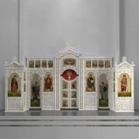 Иконостас двухъярусный (Воронежская обл.), белый с золотом (патина), 654х377,7х67,5 см