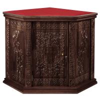 Жертвенник "Ярославский" темный, угловой, с дверкой, красная ткань, 90х90х100 см