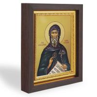 Икона преподобномученика Вадима Персидского, в узком багете, цвет "темный дуб", на холсте, с золочен