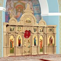 Иконостас "Владимирский" двухъярусный (Пермский край), цвет "натуральное дерево", 682,7х527х127 см