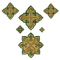 Набор крестов для иерейского облачения зеленый, золотая нить