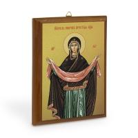 Икона Покрова Божией Матери на деревянной основе, холст с золочением