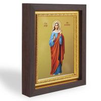 Икона мученицы Ники Коринфской, в узком багете, цвет "темный дуб", на холсте, с золочением