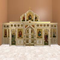 Иконостас трехъярусный (Республика Татарстан), белый с золотом (поталь), 827х533х120 см
