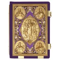 Евангелие напрестольное фиолетовое, оклад "под золото", кожа, эмаль, 24х31 см