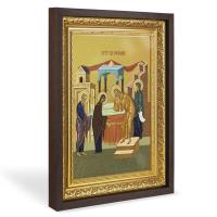 Икона Сретения Господня, в широком багете, цвет "темный дуб", на холсте, с золочением
