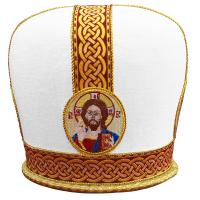 Митра, смесовая льняная ткань, вышитые иконы, цветной галун