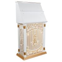 Аналой клиросный &quot;Суздальский&quot; белый с золотом (патина), тумба, 85х46х155 см