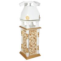 Аналой клиросный "Ивановский" белый с золотом (патина), поворотный, с дверкой и подсветкой, 50х50х165 см