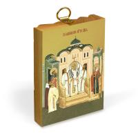 Икона Воздвижения Креста Господня на деревянной основе, на холсте с золочением