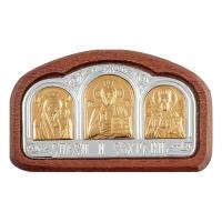 Икона в машину, триптих из мельхиора на деревянной основе, 5,6х3,5 см