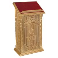 Аналой центральный &quot;Суздальский&quot;, цвет &quot;золото&quot;, тумба, красная ткань, высота 130 см
