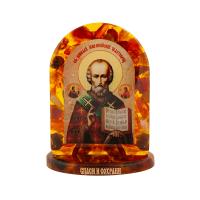 Икона настольная святителя Николая Чудотворца, смола с янтарем, 4,5х6 см