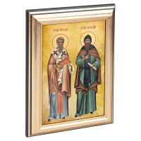 Икона равноапостольных Кирилла и Мефодия в пластиковой рамке, черная с золотом, 13х1,5х18 см