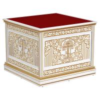 Облачение на престол "Суздальское" белое с золотом (патина), красная ткань, высота 105 см