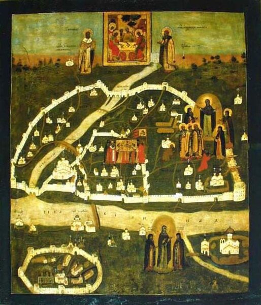 Икона Богородицы «Псково-Покровская» («Явление Богоматери старцу Дорофею»)