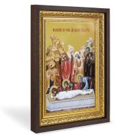 Икона Спасителя "Положение во Гроб", в широком багете, цвет "темный дуб", на холсте, с золочением