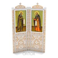 Киот напольный "Суздальский" белый с золотом (патина), два модуля