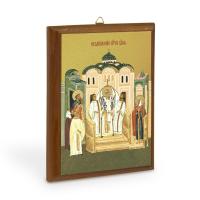 Икона Воздвижения Креста Господня на деревянной основе, холст с золочением