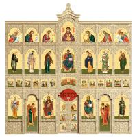 Иконостас деревянный "Суздальский" четырехъярусный, цвет "натуральное дерево", 608х637х25,4 см