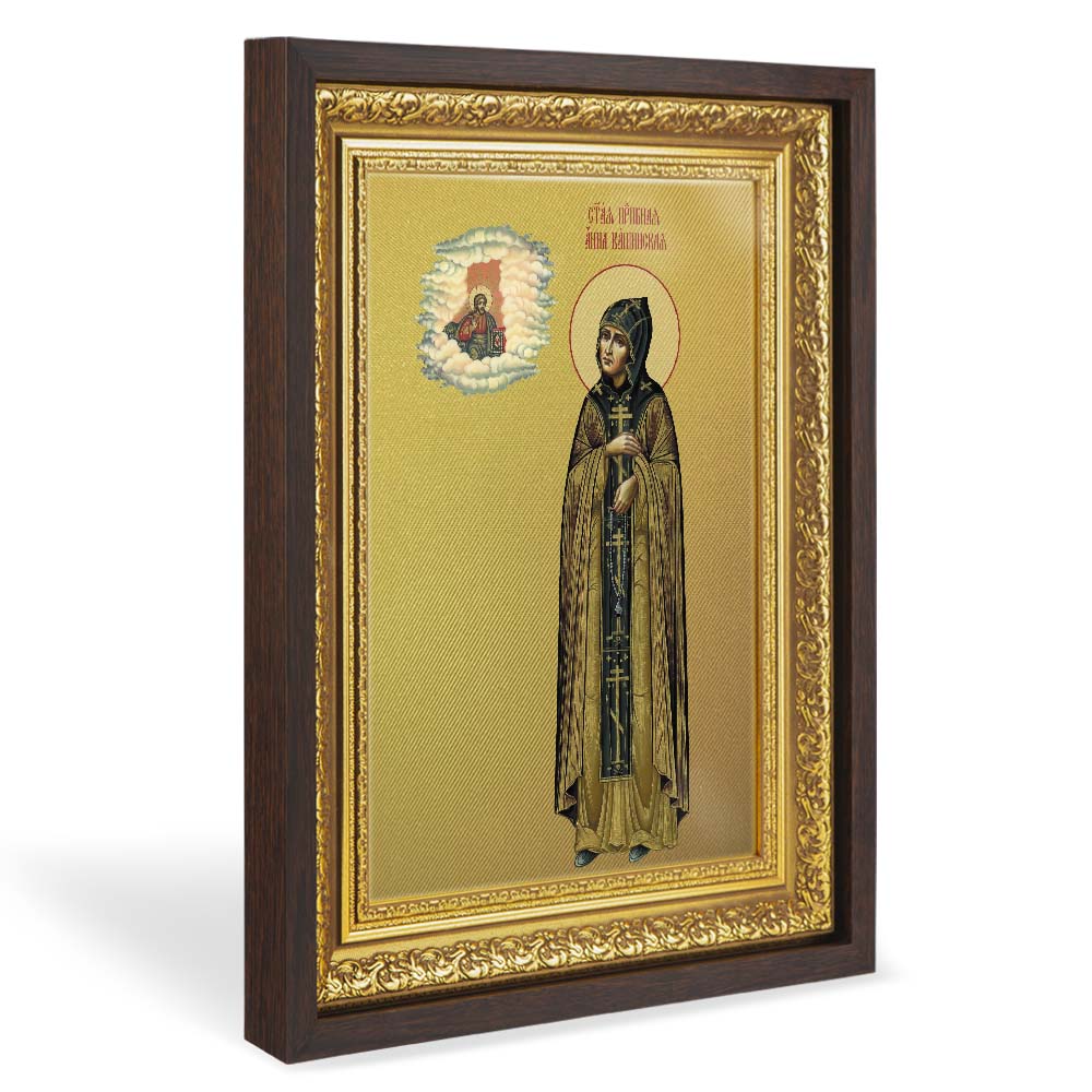 Икона Анны Кашинской, Тверской, благоверной княгини, в широком багете, цвет "темный дуб", на холсте, с золочением