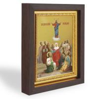 Икона Вознесения Господня, в узком багете, цвет "темный дуб", на холсте, с золочением №2