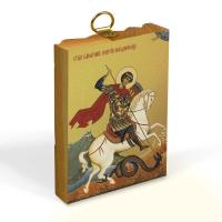 Икона великомученика Георгия Победоносца на деревянной основе, на холсте с золочением