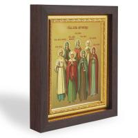 Икона "Святые Жены Мироносицы", в узком багете, цвет "темный дуб", на холсте, с золочением