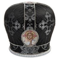 Митра черная из парчи с вышитыми иконами