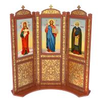 Киот напольный &quot;Суздальский&quot;, цвет &quot;кипарис&quot; с золотом (поталь), три модуля