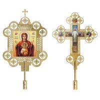 Запрестольные крест и икона с ликами Спасителя и Божией Матери "Знамение", комплект, латунь