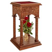 Подставка церковная &quot;Суздальская&quot; под литийное блюдо, цвет &quot;кипарис&quot;, колонны, красная ткань, 46х46х