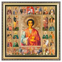 Икона великомученика и целителя Пантелеимона, багетная рамка, подарочная упаковка, 28х28 см