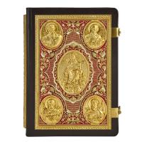 Апостол коричневый, оклад "под золото", кожа, эмаль, 23х30 см