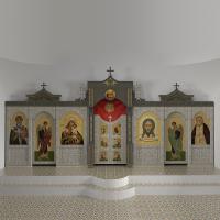 Иконостас одноярусный (Московская обл.) серый с золотом (патина), 758х356х29 см