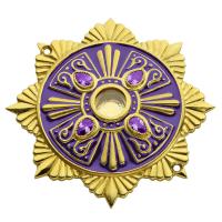 Мощевик накладной из ювелирного сплава в позолоте с фиолетовой эмалью и фианитами, Ø 63/16 мм