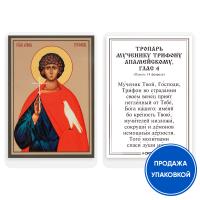 Икона мученика Трифона Апамейского, Никейского с тропарем, ламинированная, 6х8 см (упаковка 10 шт.)
