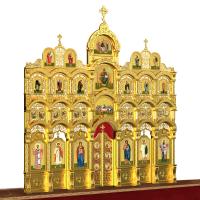 Иконостас деревянный резной "Благовещенский" четырехъярусный, цвет "золото", 664х671,5х28 см