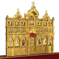 Иконостас деревянный "Романовский" трехъярусный, цвет "золото", 704х655х47 см