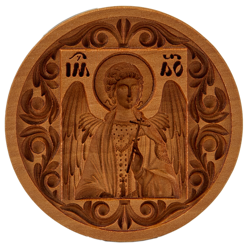 Печать для просфор с иконой Архангела Михаила, деревянная