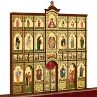 Иконостас деревянный "Суздальский" четырехъярусный, цвет "кипарис" с золотом (поталь), 608х637х25,4 