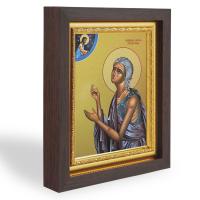 Икона преподобной Марии Египетской, в узком багете, цвет "темный дуб", на холсте, с золочением