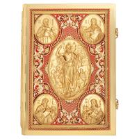 Евангелие напрестольное красное, полный оклад "под золото", 27,5х37 см