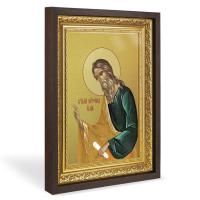 Икона пророка Илии, в широком багете, цвет "темный дуб", на холсте, с золочением