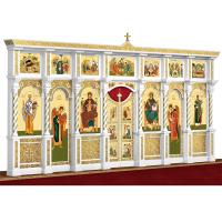 Иконостас деревянный резной "Владимирский" двухъярусный белый с золотом (поталь), 690х348х40 см №2