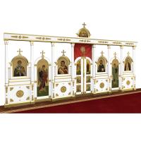 Иконостас "Греческий" одноярусный белый с золотом, 620х315х16 см