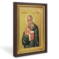 Икона апостола и евангелиста Иоанна Богослова, в широком багете, цвет "темный дуб", на холсте, с золочением, №2