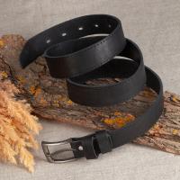 Ремень кожаный черный, ширина 3,5 см