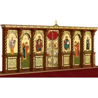 Иконостас деревянный резной "Владимирский" одноярусный, цвет "кипарис" с золотом (поталь), 690х282х40 см №2