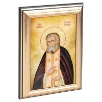 Икона преподобного Серафима Саровского в пластиковой рамке, черная с золотом, 13х1,5х18 см